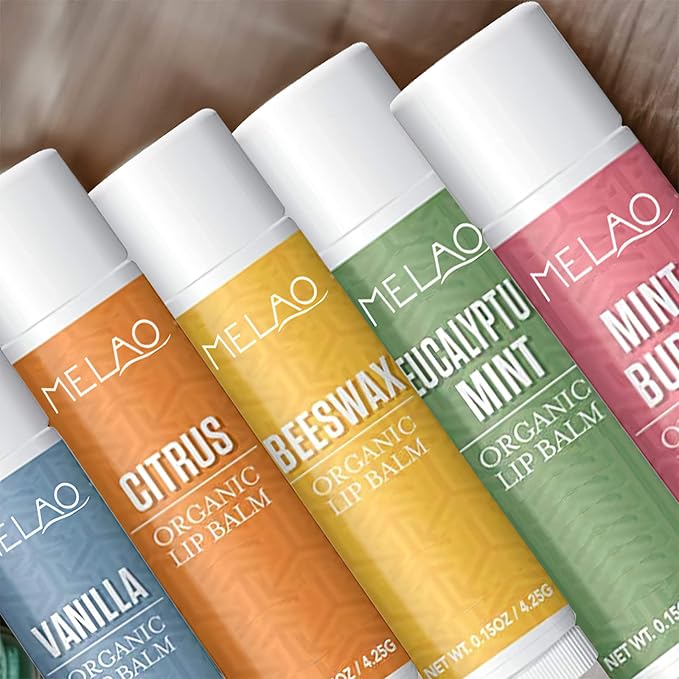 Lip Balm with Nourishing and Hydrating for Dry Cracked Lips, Natural and Organic Ingredients Lip Butters, Lip Balm Set (6 Pack), 6 Scents(Coconut, Citrus, Mint, Eucalyptus Mint, Honey, Vanilla)-Velvo Beauty