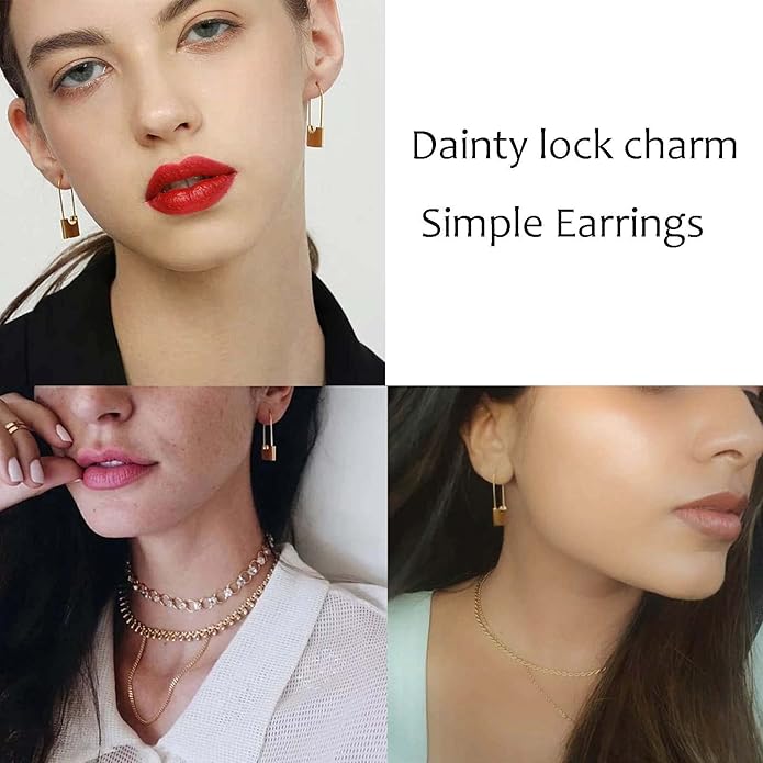 Boho Lock Hoop Earrings Safety Pin Hoop Earrings Gold Lock Huggies Hoop Earrings Personlized Padlock Earrings Jewelry for Women and Girls-Velvo Beauty