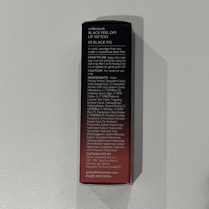 MILKTOUCH Black Peel Off Lip Tattoo - Long-Lasting Matte Lip, Waterproof & Transfer-Proof, Highly Pigmented, Stay-On-All-Day Lip Tint Stain (4.5g) #05 Black Fig-Velvo Beauty
