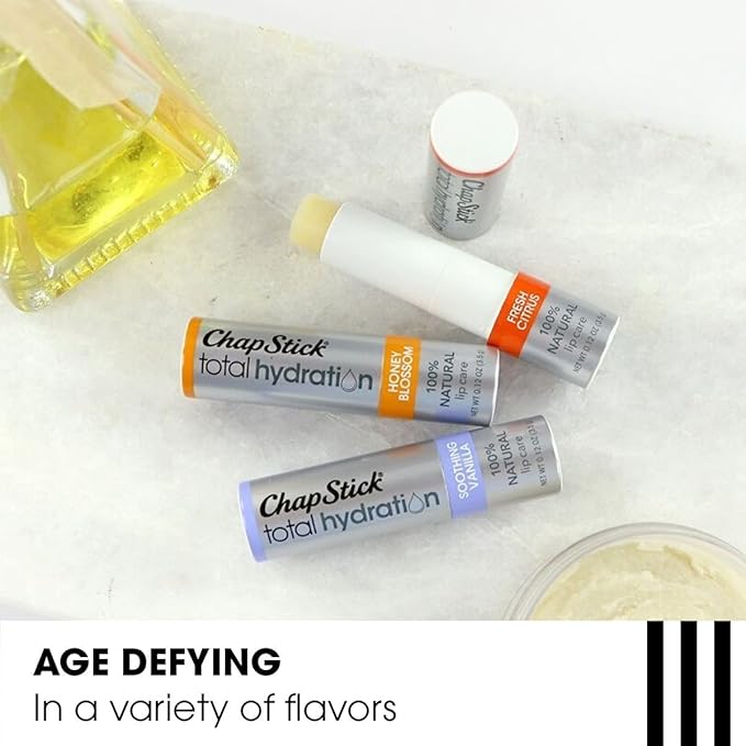 ChapStick Total Hydration (Fresh Citrus Flavor, 0.12 Ounce) Flavored Lip Balm Tube, Natural Age Defying Lip Care, Clinically Proven-Velvo Beauty