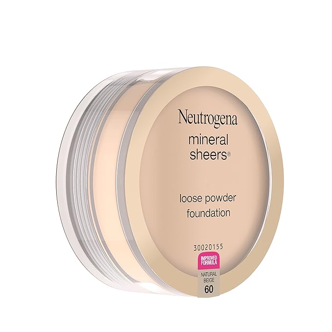 Neutrogena Mineral Sheers Lightweight Loose Powder Makeup Foundation with Vitamins A, C, & E, Sheer to Medium Buildable Coverage, Skin Tone Enhancer, Face Redness Reducer, Natural Beige 60,.19 oz-Velvo Beauty