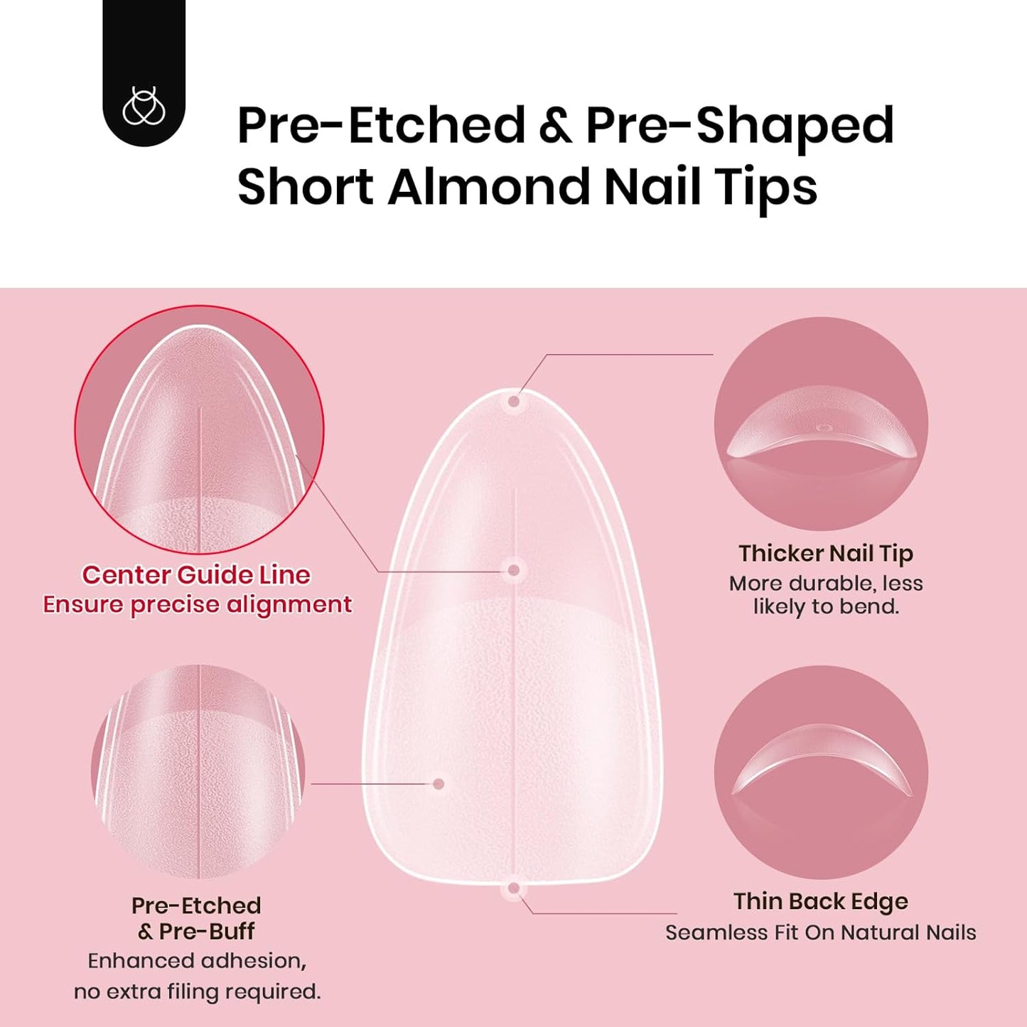 Beetles Short Almond Nail Tips - 288PCS 12 Sizes Full Matte Cover Pre-Etched & Pre-Shaped False Nails Soft Gel Nail Tips Acrylic Nail Tips Nail Extension Tips for Gel Polish DIY Manicure-Velvo Beauty