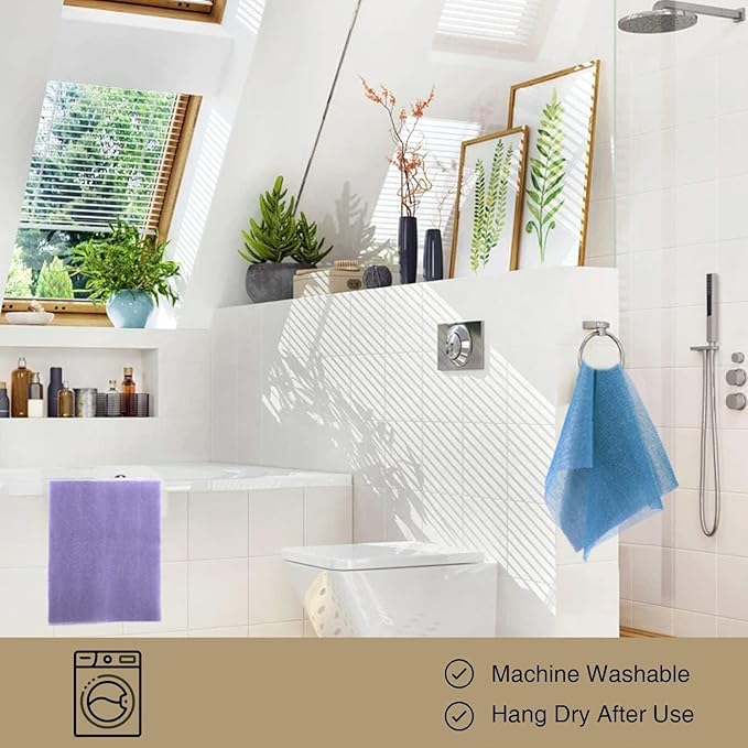 UJFQBH 3 Pieces African exfoliating net African Net Long Net Bath Sponge Exfoliating Shower Body Scrubber Back Scrubber Skin Smoother,Great for Daily Use (Purple Gray Blue)-Velvo Beauty