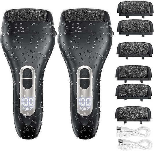 Callus Remover for Feet - with Larger Grinding Head, Portable Pedicure Kit Foot File Callus Remover, Rechargeable Waterproof Foot File for Foot Care Deadskin Remover LCD Display-2pcs-Velvo Beauty