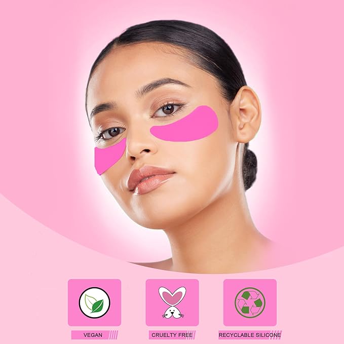 CCbeauty Reusable Under Eye Patches + Eye Cream Applicator Value Set | 100% Silicone Eye Gel Pads | Boost Hydration | Minimize Fine Lines + Wrinkles + Dark Circles | Storage Tin Included | Mango-Velvo Beauty