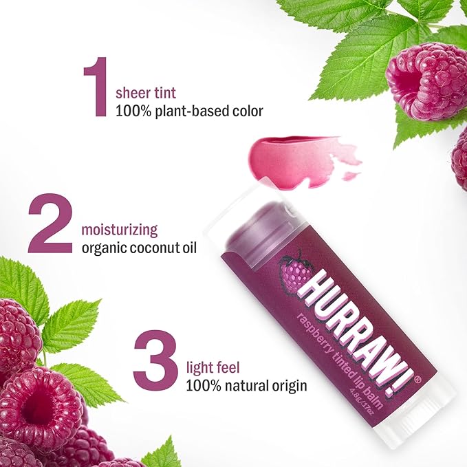 Hurraw! Raspberry Tinted Lip Balm, 2 Pack: (Sheer Berry Tint) Organic, Certified Vegan, Cruelty and Gluten Free. Non-GMO, 100% Natural Ingredients. Bee, Shea, Soy and Palm Free. Made in USA-Velvo Beauty