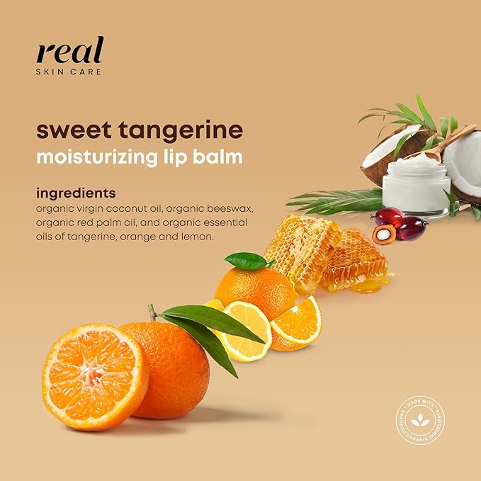Organic Lip Balm With Coconut Oil | Handmade In the USA | Sweet Tangerine 4-Pack | Natural Lip Balm | Coconut Oil Lip Balm for Dry & Cracked Lips | Beeswax Lip Balm | 4 Lip Balm Pack-Velvo Beauty