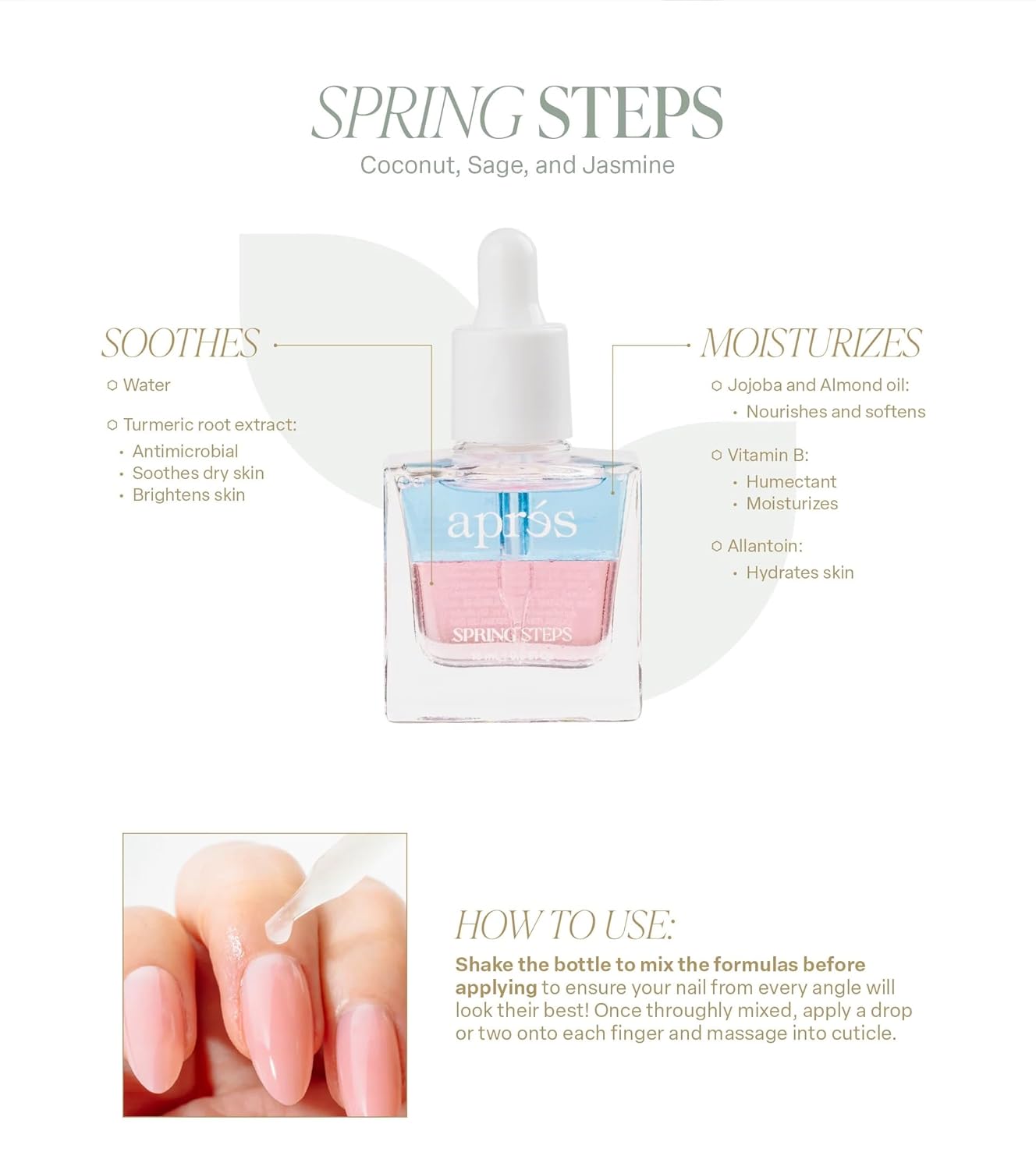 Apres Light & Shadow Cuticle Serum, Nourishing Blend of Almond and Jojoba Oil, Vitamin B and Turmeric, Cuticle Repair Oil 15 mL (15 ml, Spring Steps (Coconut, Sage, and Jasmine))-Velvo Beauty