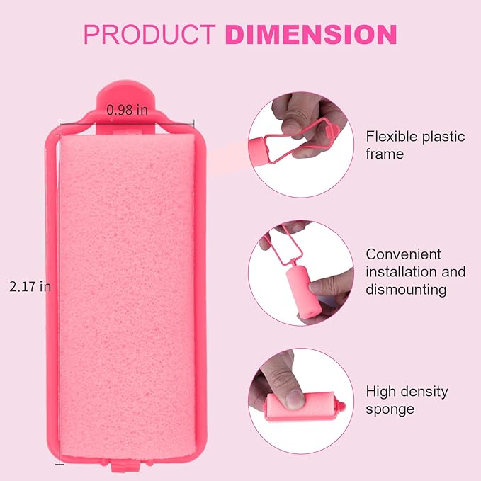 36 Pieces Foam Sponge Hair Rollers - Soft Sleeping Flexible Styling Curlers for Hair Styling (Pink)-Velvo Beauty
