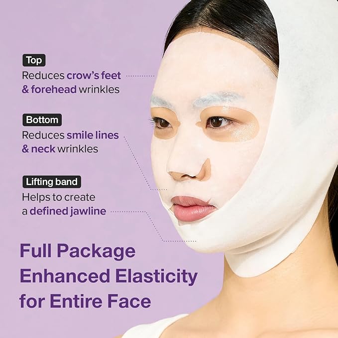 numbuzin No.9 Sheet Mask | NAD+ BIO Lifting-sil Full Face Mask | Improves Jawline, Jowls, Wrinkles, Neck Lines | Peptides, NAD+, Collagen | Skin Firmness | 4 Sheets + Lifting Band-Velvo Beauty