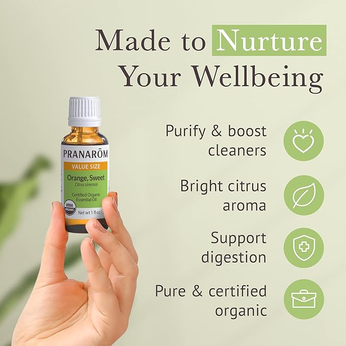Pranarom USDA Certified Organic Sweet Orange Essential Oil (30ml), 100% Pure Undiluted Therapeutic Grade from Mexico for Aromatherapy, Diffuser, Citrus Scent, Soothing, DIY Cleaning-Velvo Beauty