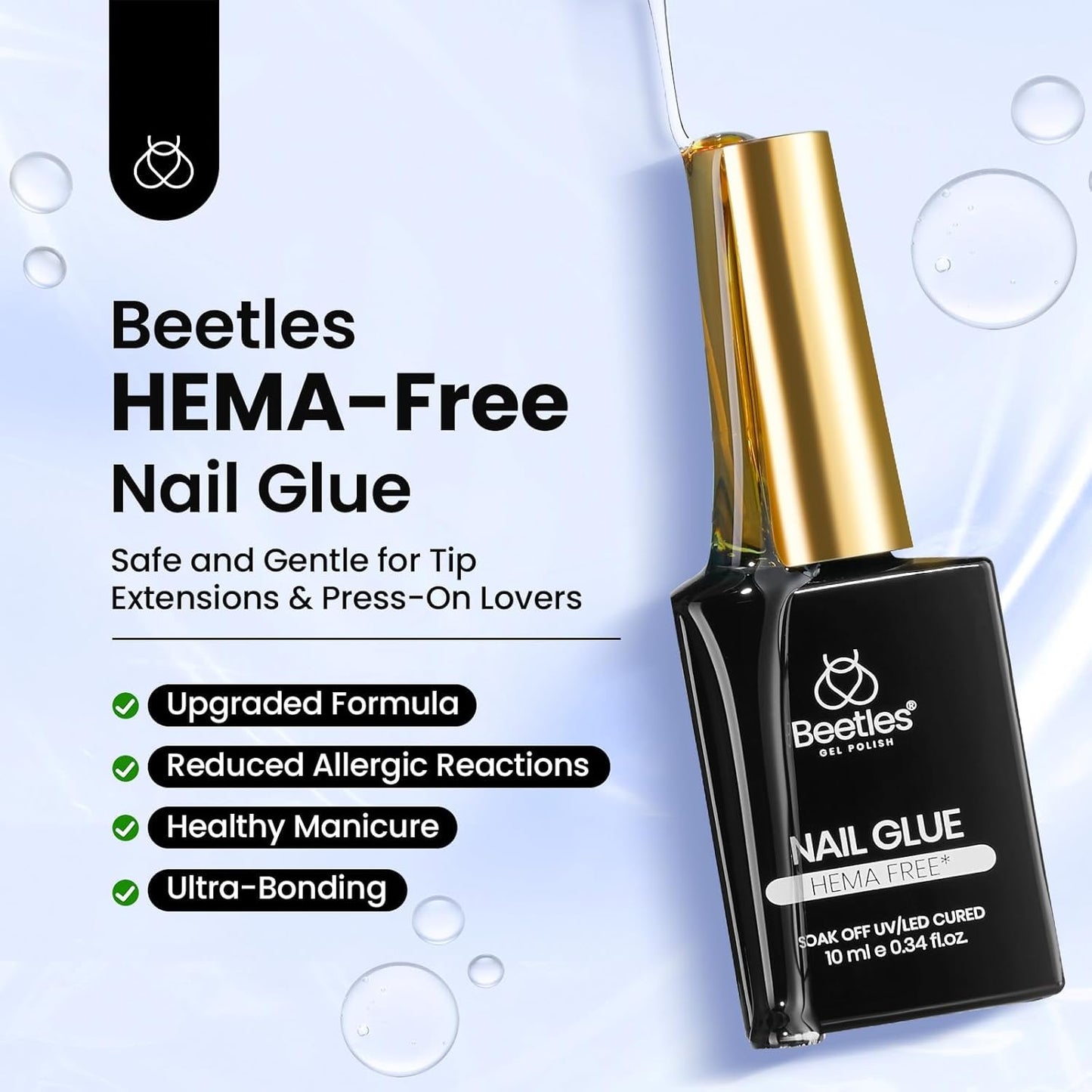 Beetles Hema-Free Nail Glue Gel - 10ml Super Strong Brush U V Nail Glue for Acrylic and Clear Press On Nails, Long Lasting Extension Gel Curing Needed-Velvo Beauty
