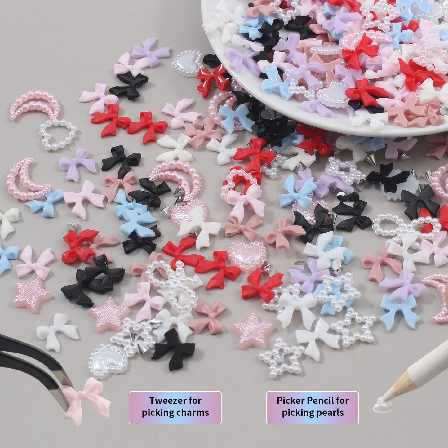 Artdone Nail Art Studs Kit, 12 grids 8 Colors 3D Charms and Pink Mix White Star Heart Moon Cute Nail Jewels for DIY Decoration-Velvo Beauty