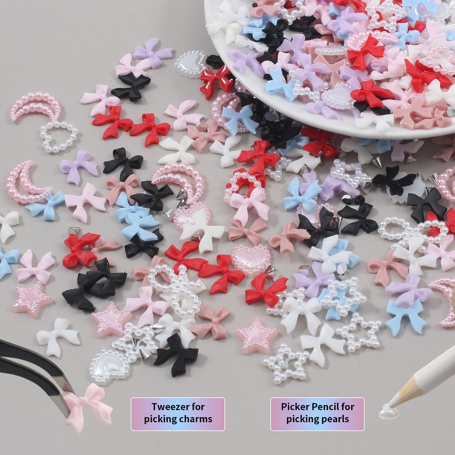 Artdone Nail Art Studs Kit, 12 grids 8 Colors 3D Charms and Pink Mix White Star Heart Moon Cute Nail Jewels for DIY Decoration-Velvo Beauty