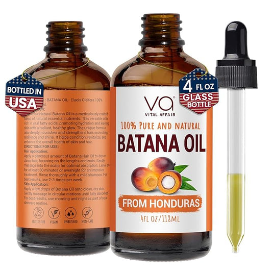 Batana Oil-Hair Growth Oil-4 Fl Oz-Glass Bottle-Cold Pressed-100% Raw-Dr Sebi Recommended-Essential Nutrients-For Women & Men-Velvo Beauty