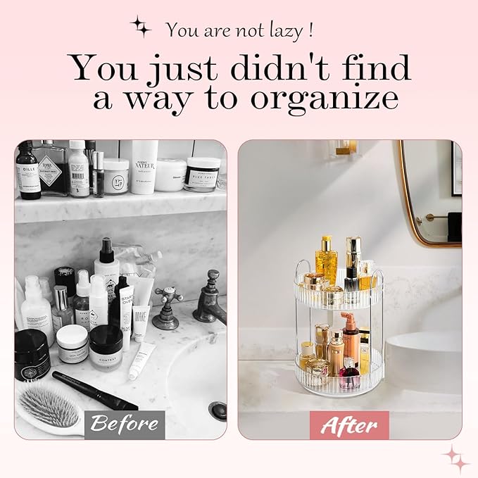 Rotating Makeup Organizer, 360° Spinning Makeup Storage Holder Rack, Dresser Bathroom Organizer Countertop, Large Capacity Perfume Skincare Lipstick Organizer for Vanity.(2 Tiers, Transparent)-Velvo Beauty