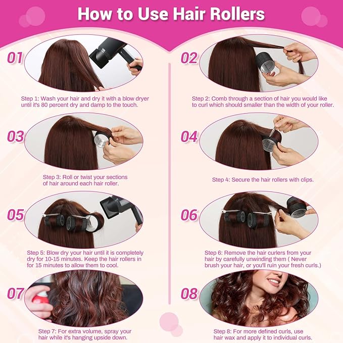 Rollers Hair Curlers 49 Pcs Set with 24Pcs Self Grip Hair Rollers 4 Sizes and 24 Pcs Hair Clips for Blowout Look Long Medium Short Thick Hair Volume-Velvo Beauty