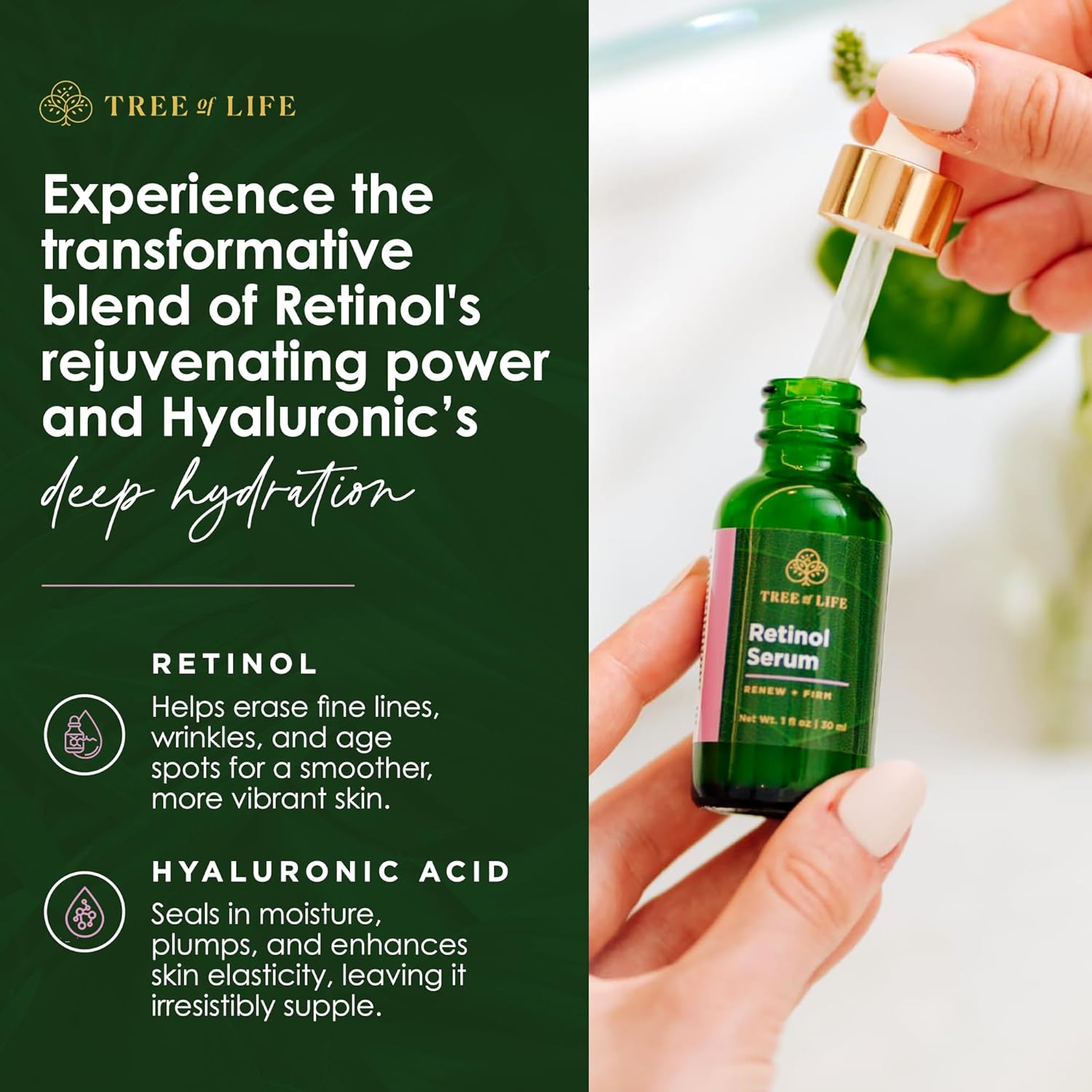 Tree of Life Beauty Retinol Serum, Skin Smoothing Face Oil for Dark and Age Spots and Fine Lines, Facial Serums for Dry and Sensitive Skin Care with Hyaluronic Acid for Soft Smooth Skin, 2 Fl Oz-Velvo Beauty