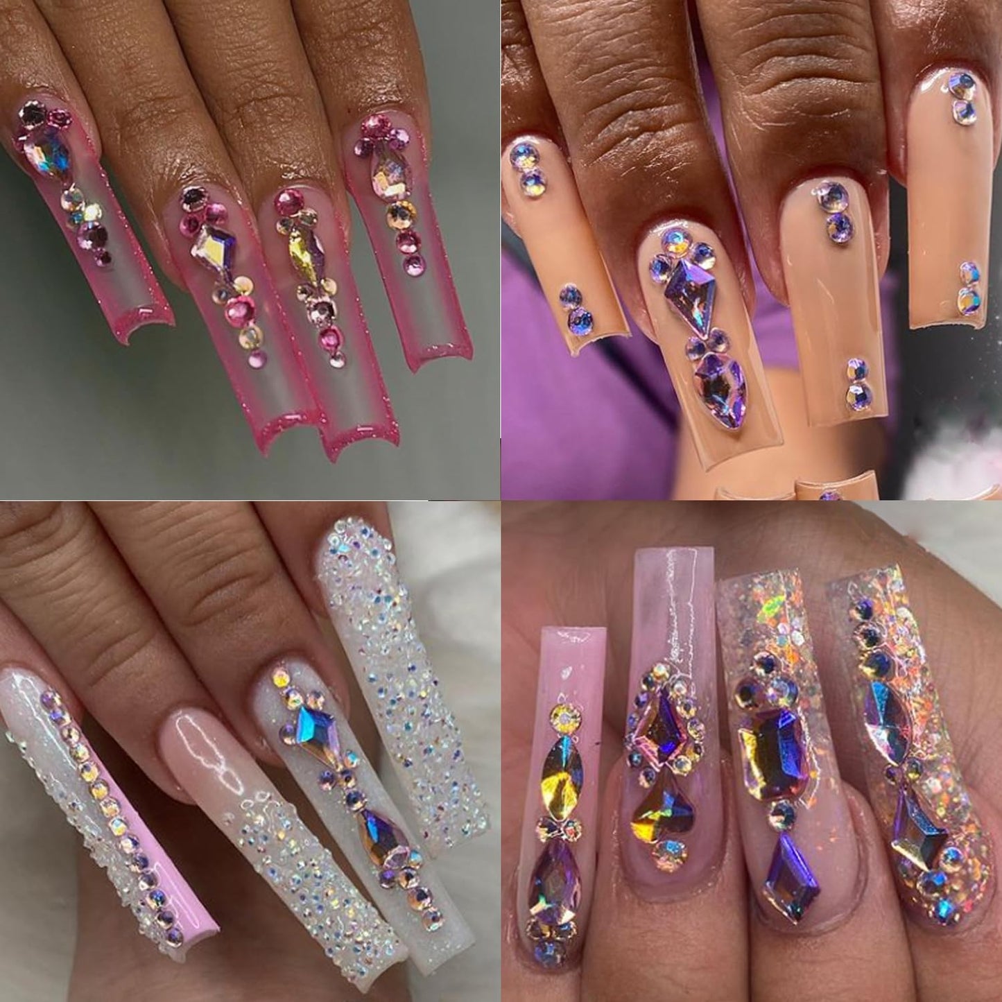 HNUIX Nail Rhinestones - 1600pcs 3D Multi Shape Size Crystal, Pink AB Nail Gems, Flat Back, with Kit, for Nail Art, DIY Decorations-Velvo Beauty