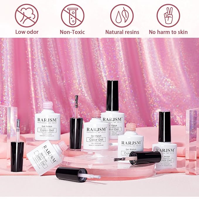 RARJSM Glitter Gel Nail Polish Nude Gel Polish 6pcs Set Shimmery Jelly Nail Gel Polish Iridescent Sparkly Pale Pink Purple Apricot Beige Translucent Natural Skin Tone Color 7.5ml Soak off UV LED Cured-Velvo Beauty
