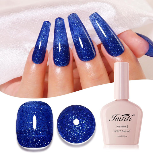 Imtiti Glitter Gel Nail Polish, Navy Blue Iridescent Glitter Gel Polish Diamond Shimmer Sparkle Soak Off UV LED Nail Gel Polish Autumn Winter Gel Polish Manicure Gel Nail Kit 10ML-Velvo Beauty