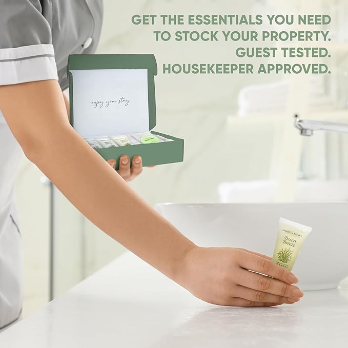 Amenity & Accessory Kit | 1 oz Travel Size Shampoo, Conditioner, Lotion, Body Wash, Body Bar, Cleansing Bar, Shave & Dental Sets, Make-Up Remover Wipes, & Vanity Kit | 1 set per case-Velvo Beauty