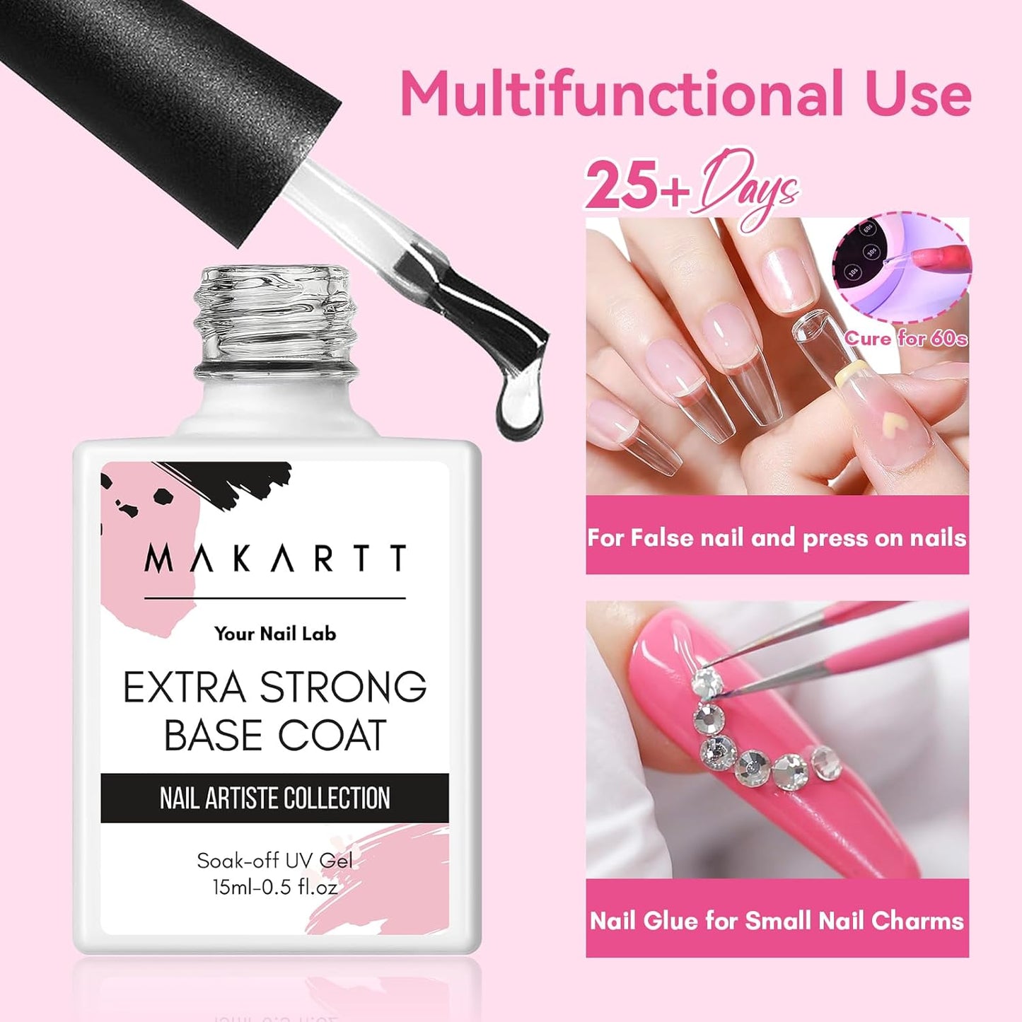Makartt Gel Top and Base Coat Set: 2-Piece Gel Polish Kit with Nail Art Brush, 15ml Strong Base Gel and 8ml Glossy Hard Top Coat, Long-Lasting Formula for Salon Use, Requires UV/LED Lamp-Velvo Beauty