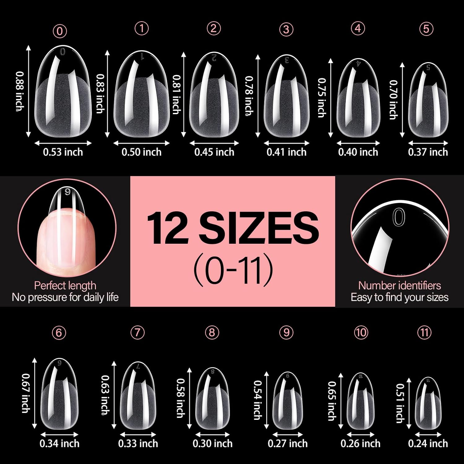 AILLSA Short Oval Nail Tips Full Cover Clear Gelly Nails Tip Half Matte Acrylic Tips Pre-Filed Fake Press on Nail Tips for Extension Home DIY Salon Manicure 216PCS 12 Sizes-Velvo Beauty