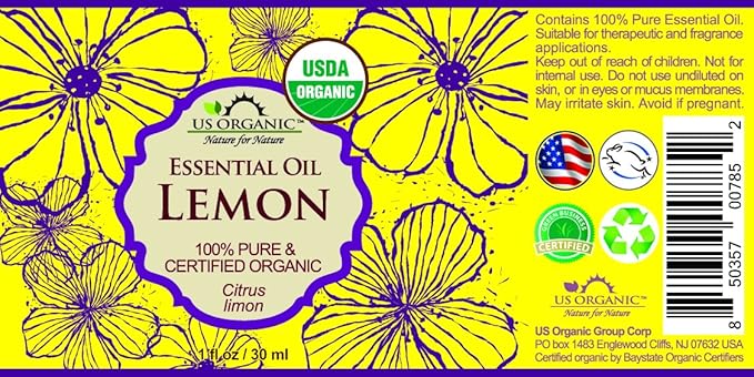 US Organic 100% Pure Lemon Essential Oil - USDA Certified Organic, Cold Pressed - W/Euro droppers (More Size Variations Available) (30 ml)-Velvo Beauty