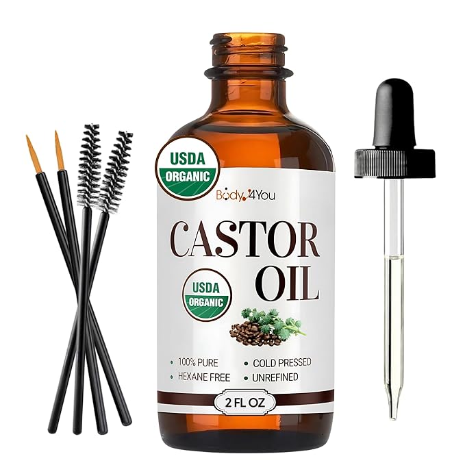 BodyJ4You Castor Oil for Eyelashes Eyebrows - 100% Pure Natural USDA Organic Cold Pressed - Hydrating Skin Hair Growth Oil Lashes Scalp - Non-GMO Hexane Free Unrefined Carrier - Glass Bottle 2 Fl Oz-Velvo Beauty