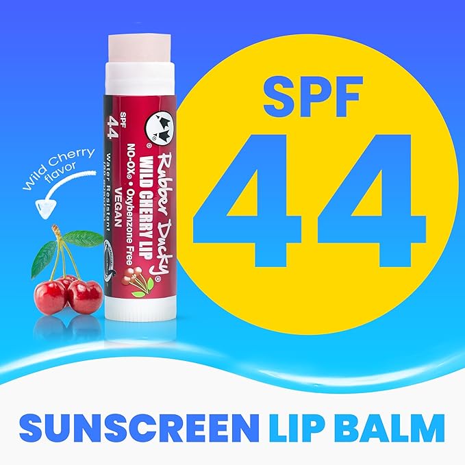Rubber Ducky | Lip Sunscreen, Lip Balm with SPF 44, Water Resistant Sunscreen Lip Balm | Vegan, Untinted, Cherry Flavor, with Vitamin E | All Season - Broad Spectrum Sunscreen for Lips-Velvo Beauty