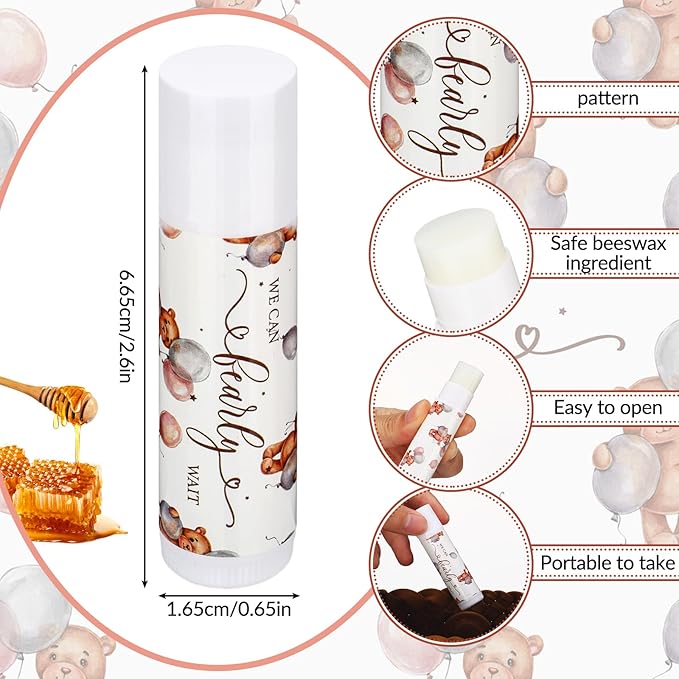 Loopeer 50 Pcs Lip Balm Gift Set Baby Shower Party Favors Natural Ingredients Beeswax lipsticks Gender Reveal Favors Gift Chapped Lips Care Products for Baby Kids Men Women and Children (Bear)-Velvo Beauty