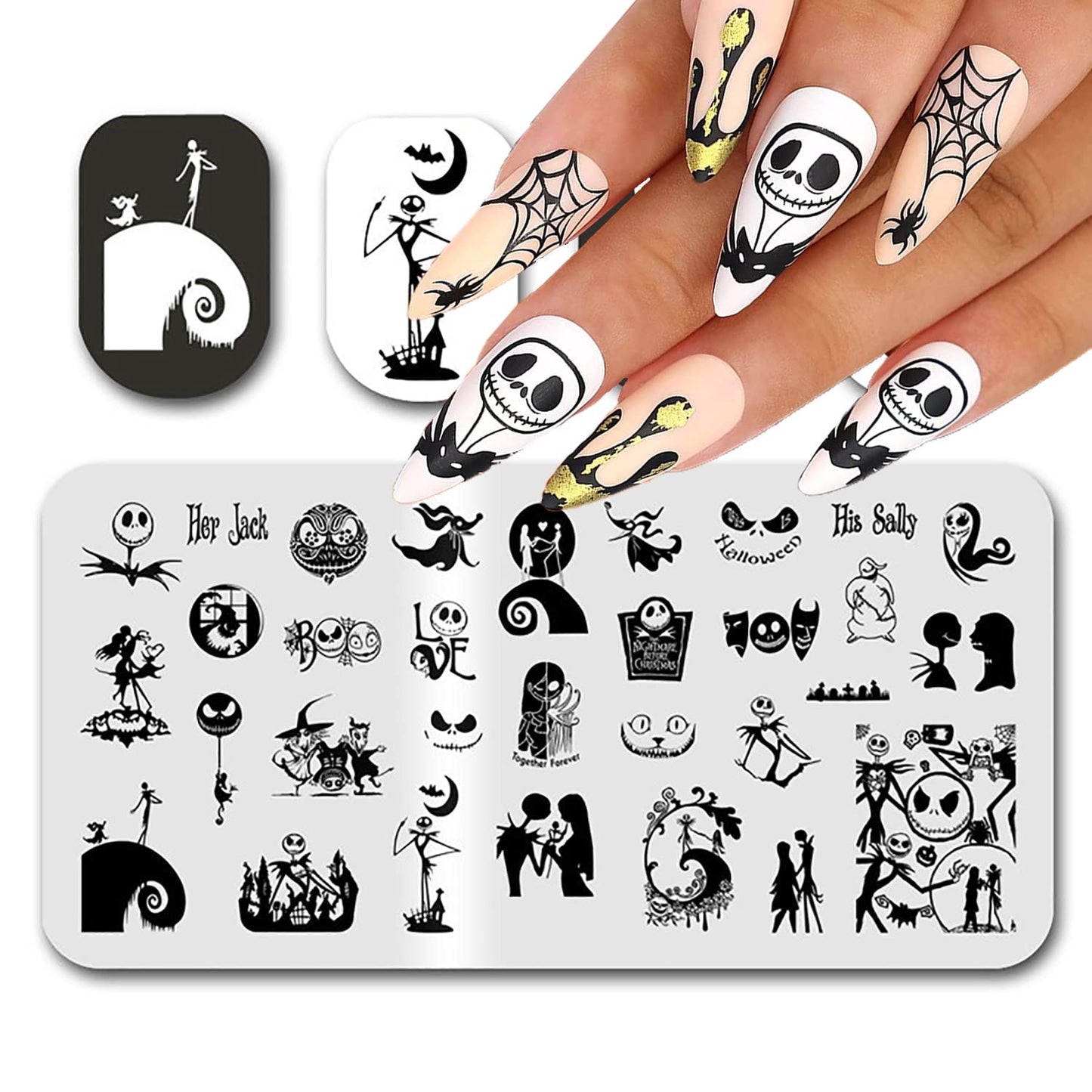 Halloween Nail Stamping Plate Nightmare Before Christmas Nails Stamping Kit The Day of Dead Ghost Holiday Nail Stamping Plate Nail Stamper Kit for Women Girls DIY Salon-Velvo Beauty