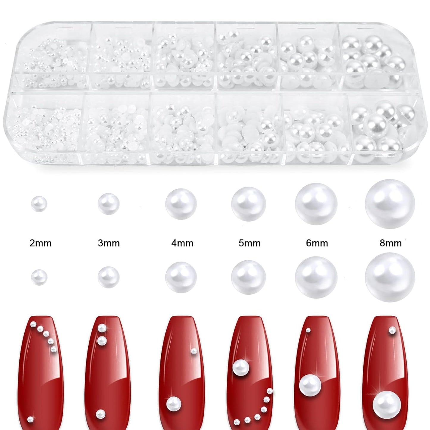 Canvalite Flatback Nail Pearls for Crafting, Multiple Sizes Half Pearls with 5Pcs B7000 Jewelry Glues & Picker Tools Bedazzling Bead for DIY Crafts Clothing Tumblers Shoes Decors Nail Art-Velvo Beauty