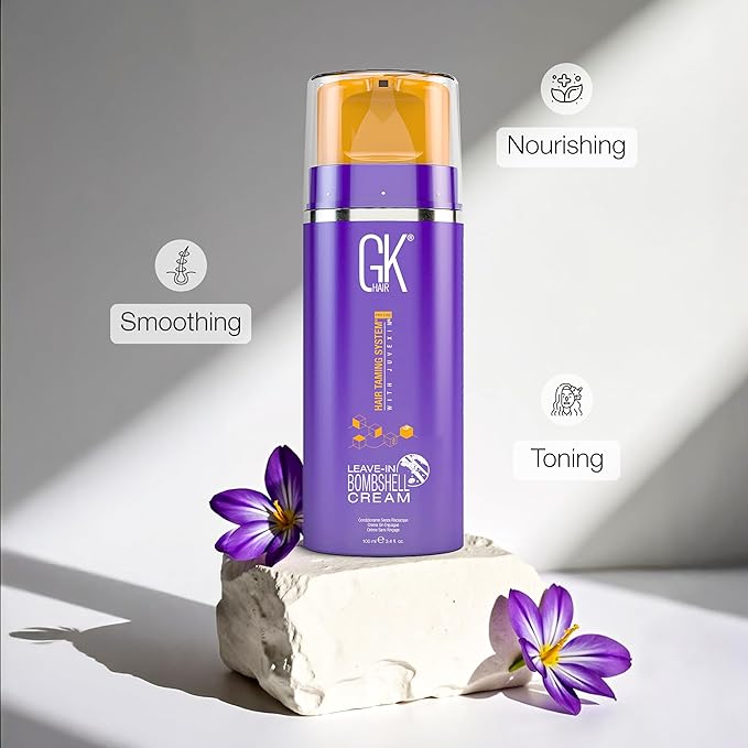 GK HAIR Global Keratin Leave In Bombshell Purple Cream (3.4 Fl Oz/100ml) Conditioning Smoothing Moisturizing Hydrating Frizz Control for Blonde Damaged Hair Removes Yellow Brassy Tones Flyaways-Velvo Beauty