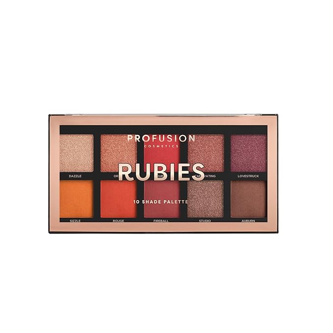 Profusion Cosmetics 10 Shade Eyeshadow Palette, High Pigmented Multi-Finish Colors, Vegan & Cruelty-Free, Create Stunning Looks On-the-Go - Travel-Friendly & Versatile Makeup, RUBIES-Velvo Beauty