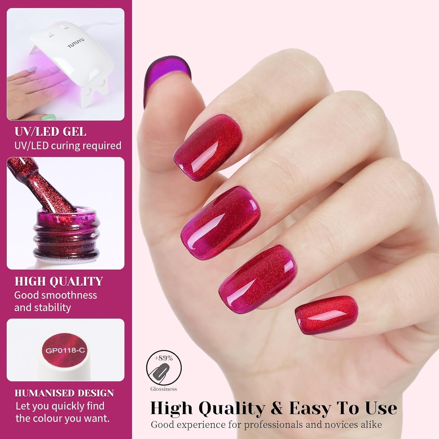 Deep Red Purple Cat Eye Gel Nail Polish - Perfect for DIY at Home & Ideal Gift for Nail Art Lovers!-Velvo Beauty