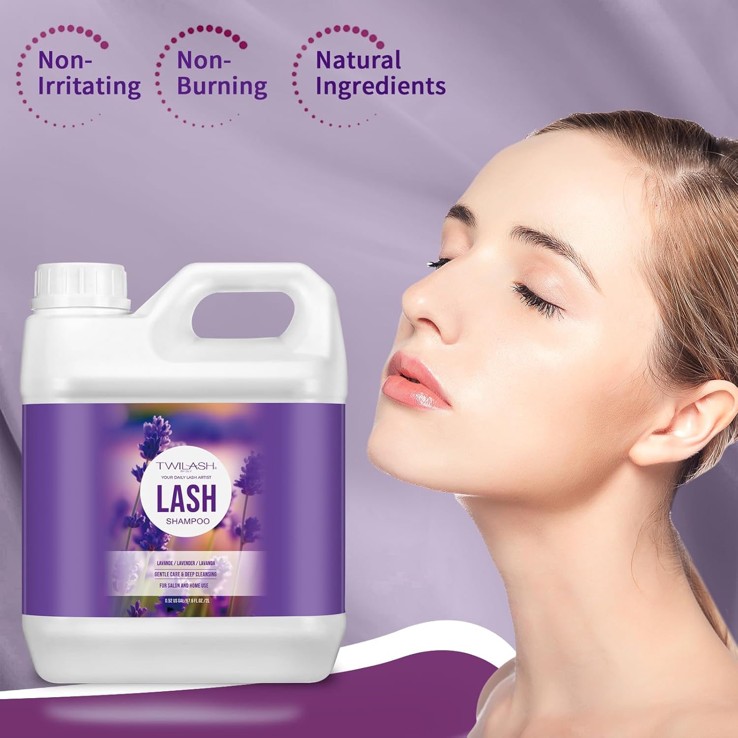 Lash Shampoo Bulk, Eyelash Cleanser for Extensions 2 Liters, Safe Makeup Remover, Non-irritating or Burning Eyelid Foaming Cleanser for Professional Salon and Home Use (Lavender-2L)-Velvo Beauty