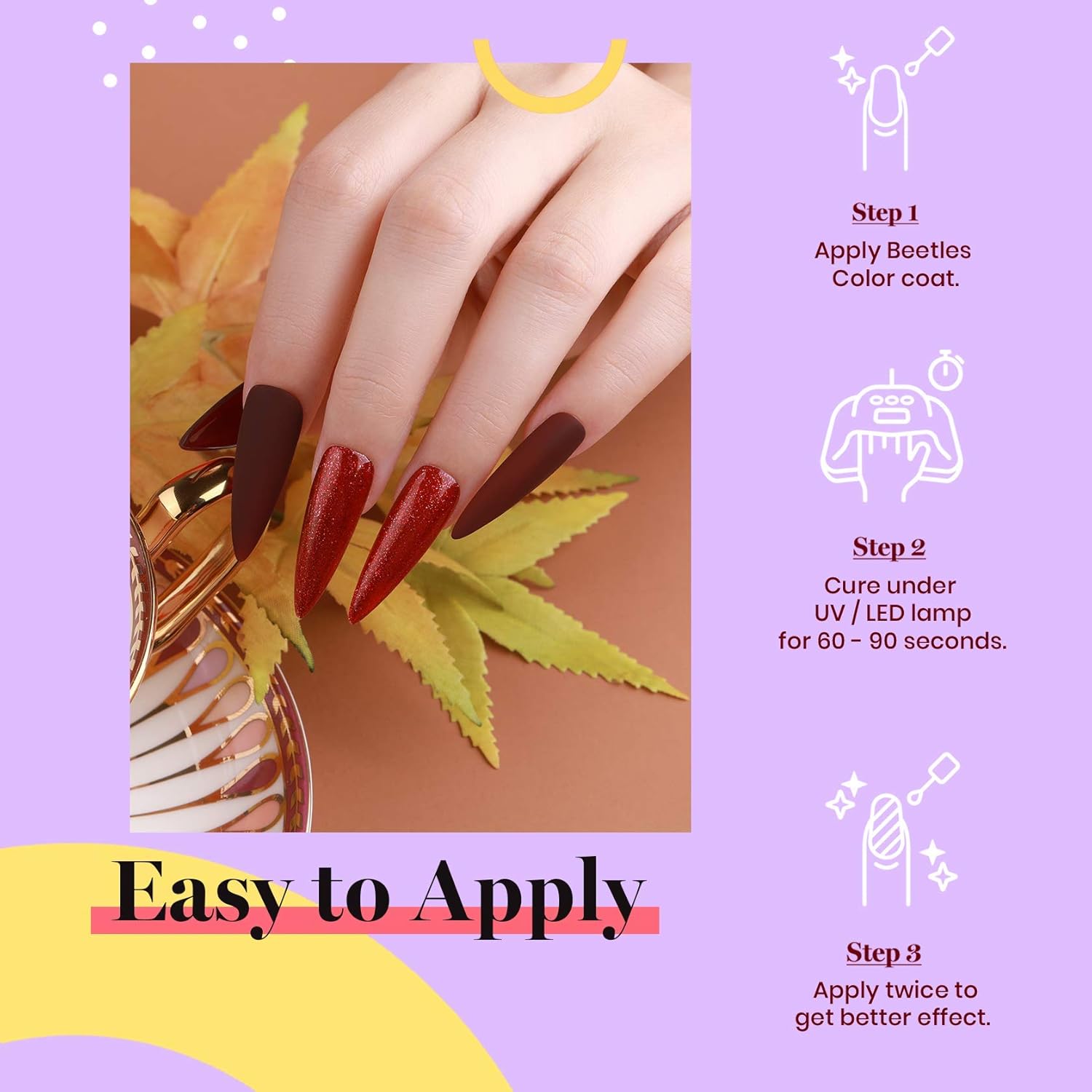 Beetles Burgundy Red Gel Polish – Blanchett Maroon Gel Nail Polish, 15ml Dark Plum Red Color UV Lamp Soak Off Manicure DIY at Home Nails Gifts for Women-Velvo Beauty