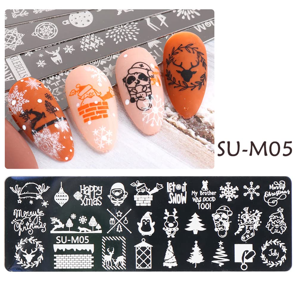 6 Pcs Xmas Christmas Snowflake Nail Stamper Kit with 1 Stamper 1 Scraper, DIY Nail Art Stencil Plates Set-Velvo Beauty