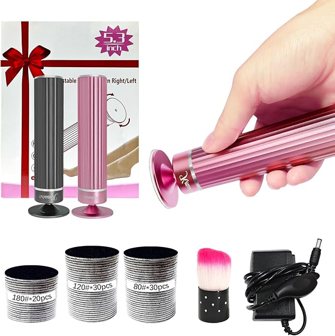 5.3'' Electric Foot Callus Remover with 80pcs Sandpaper Discs & Brush, Professional Aluminum Ergonomic Pedicure Tool, Stepless Speed & Reverse Control for Dead Skin Removal (Pink)-Velvo Beauty
