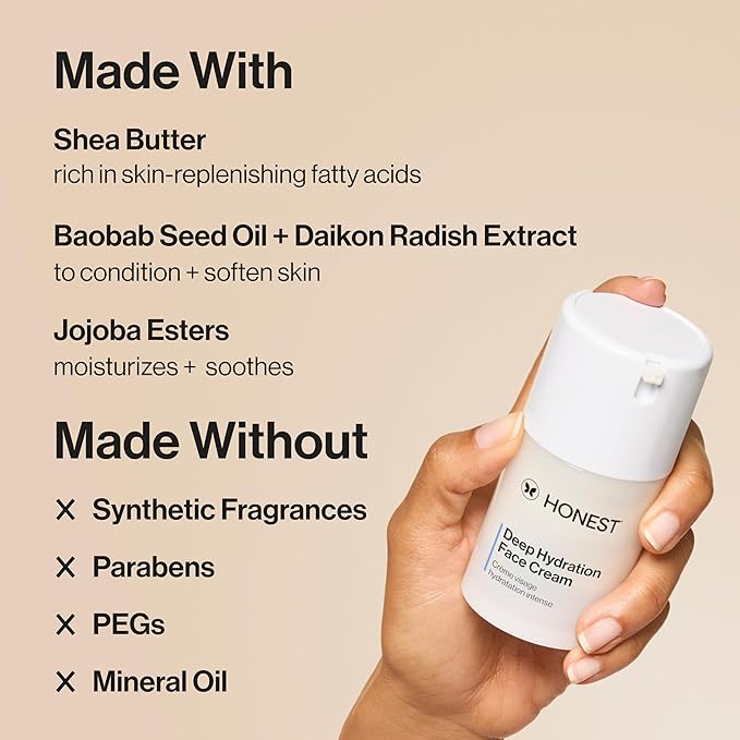 Honest Beauty Deep Hydration Face Cream for Dry Skin | Hydrates + Supports Natural Moisture Barrier | Hypoallergenic + Gentle for Sensitive Skin | 1.7 fl oz-Velvo Beauty