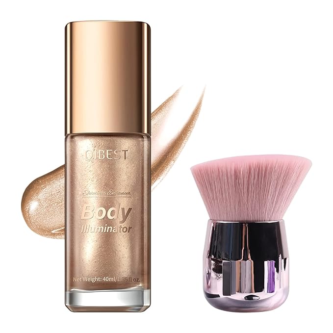 40ml Oil, Shimmery Finish, 2#-Rose Gold, Face & Body Liquid Luminizer, Waterproof Moisturizing Highlighter Makeup, Includes Brush (1.0 Fl Oz, Stick Package, Unisex)-Velvo Beauty