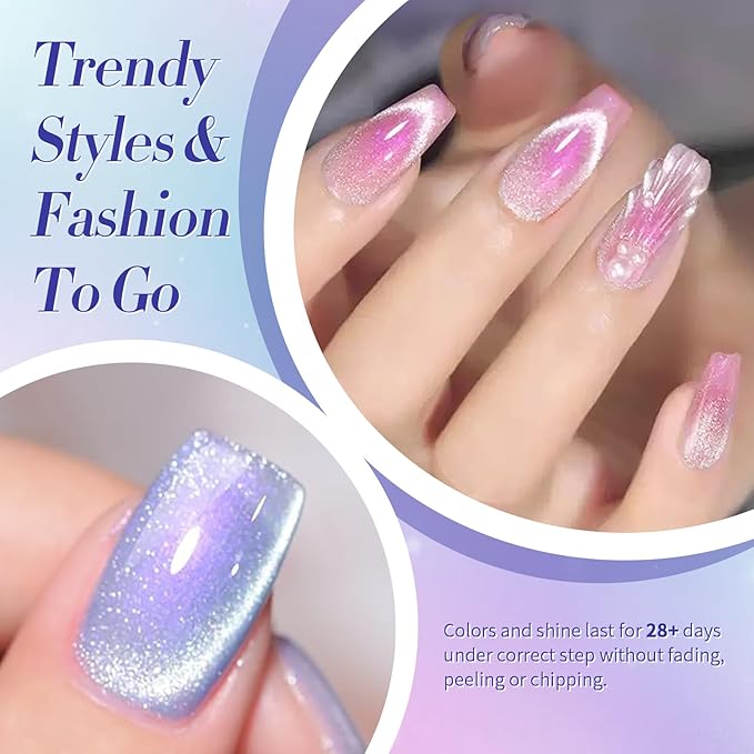 Born Pretty Auroras Cat Magnetic Eye Gel Nail Polish Set Shimmer Glitter with Magnet 9D Holographic Reflective Magnetic Nail Polish Kit Auroras Mermaid Green Blue Purple Pink Purple 6 Colors-Velvo Beauty