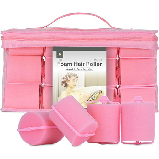 24 Pieces Foam Sponge Hair Rollers - Soft Sleeping Hair Curlers for Hair Styling (2inch, Pink)-Velvo Beauty