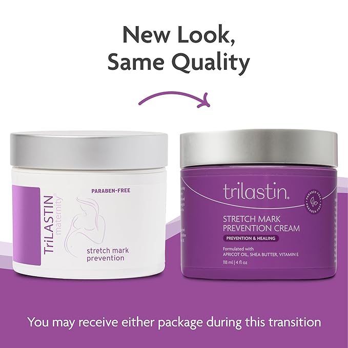TriLASTIN Maternity Stretch Mark Cream for Pregnancy - 4 fl oz - Paraben-Free & Hypoallergenic - Prevents Stretch Marks & Improves Elasticity - Shea Butter & Belly Cream for Pregnant Women-Velvo Beauty