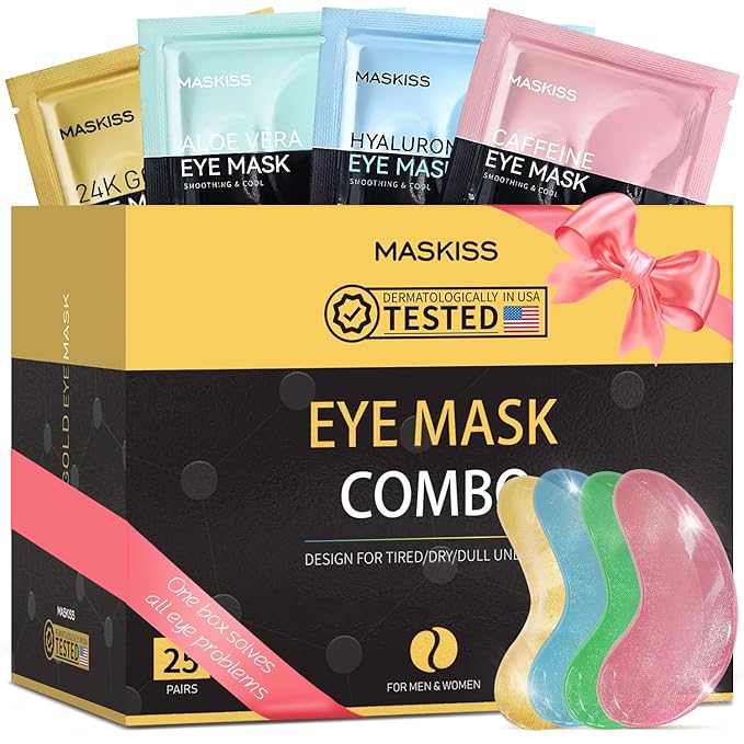 Under Eye Patches(25 Pairs), 24K Gold, Caffeine, Hyaluronic Acid, Aloe Vera Eye Masks for Dark Circles Puffy Eyes Undereye Bags, Eye Skin Care Gift Set for Bachelorette Party Favors-Velvo Beauty