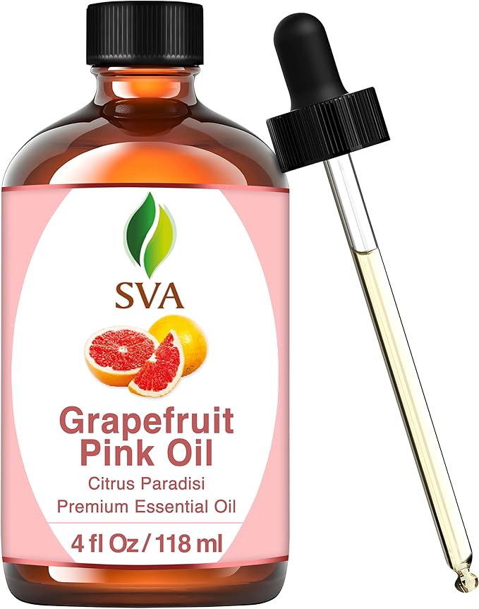 SVA Grapefruit Essential Oil Pink – 4 Fl Oz – 100% Natural Grapefruit Oil - for Diffuser, Hair Care, Face, Skin Care, Aromatherapy, Scalp and Body Massage, Soap and Candle Making - with Dropper-Velvo Beauty