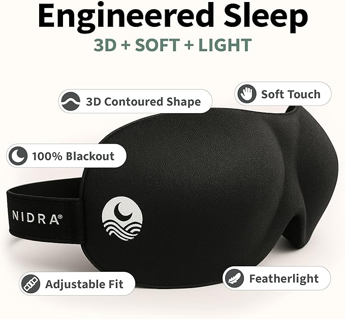 Nidra Contoured Sleep Mask for Side Sleepers – Zero Pressure Fit, Light Blocking Eye Shade for Sleeping & Travel – Blue, Standard Size-Velvo Beauty