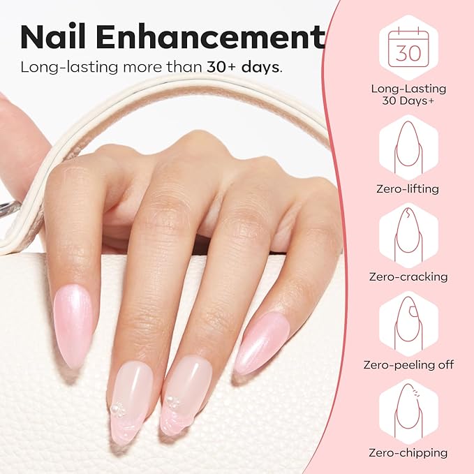 modelones Builder Nail Gel, 8-in-One Pink Shimmer Builder, Sparkle Glitter Pink Rubber Base Gel Polish LED Lamp Cured Hardener Color Base Strengthener Extension for Home DIY Salon Girls-Velvo Beauty